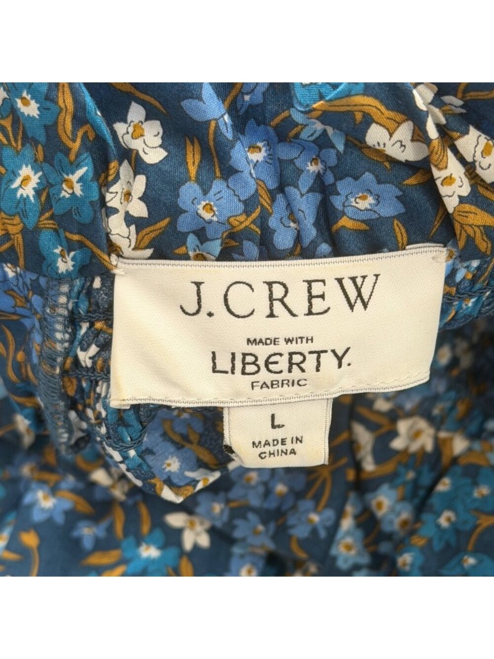 J. Crew Women Size L Dress Liberty Fabric Blue Floral Smocked Puff-Sleeve Cotton - Picture 4 of 8